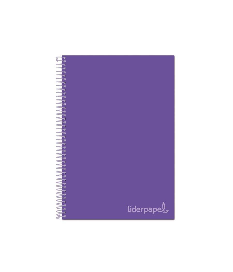 Cuaderno espiral liderpapel a4 micro jolly tapa forrada 140h 75 gr cuadro 5mm 5 bandas 4 taladros color lila - Imagen 1