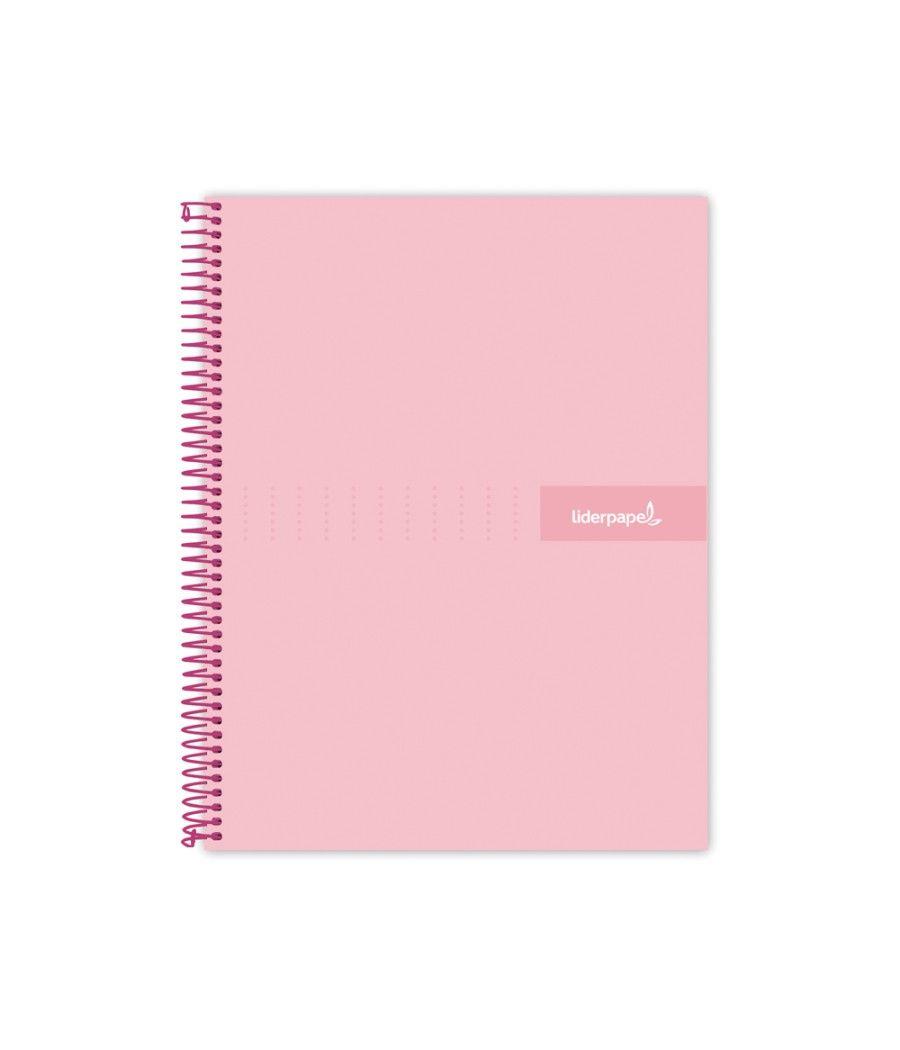 Cuaderno espiral liderpapel a5 micro crafty tapa forrada 120h 90 gr cuadro 5mm 5 bandas6 taladros color rosa - Imagen 1