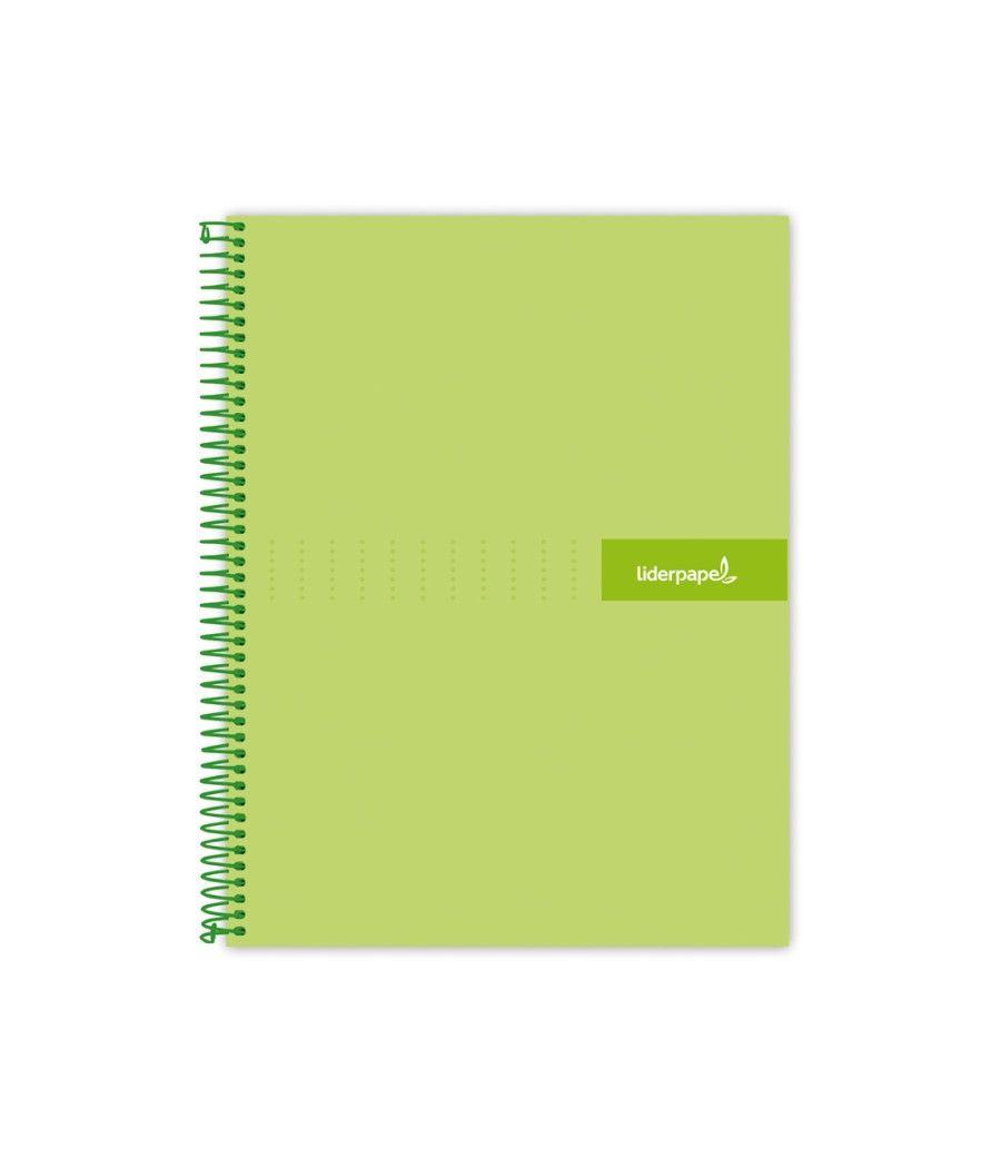 Cuaderno espiral liderpapel a5 micro crafty tapa forrada 120h 90 gr cuadro 5mm 5 bandas6 taladros color verde - Imagen 1