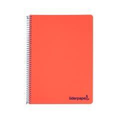 Cuaderno espiral liderpapel a5 micro wonder tapa plástico 120h 90g cuadro 5mm 5 bandas 6 taladros color rojo - Imagen 1