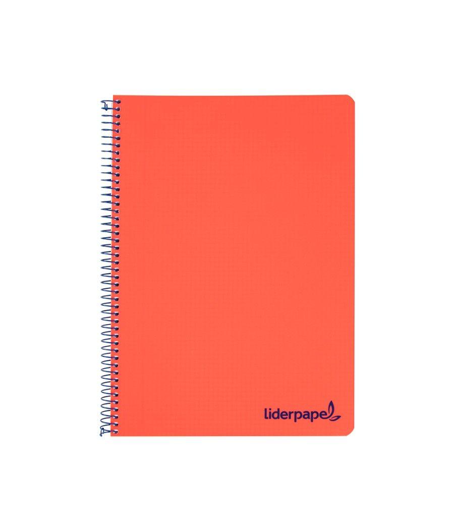 Cuaderno espiral liderpapel a5 micro wonder tapa plástico 120h 90g cuadro 5mm 5 bandas 6 taladros color rojo - Imagen 1