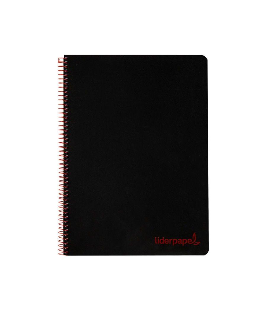 Cuaderno espiral liderpapel a5 micro wonder tapa plástico 120h 90g cuadro 5mm 5 bandas 6 taladros color negro - Imagen 1