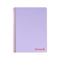 Cuaderno espiral liderpapel a5 micro wonder tapa plástico 120h 90g cuadro 5mm 5 bandas 6 taladros color violeta - Imagen 1