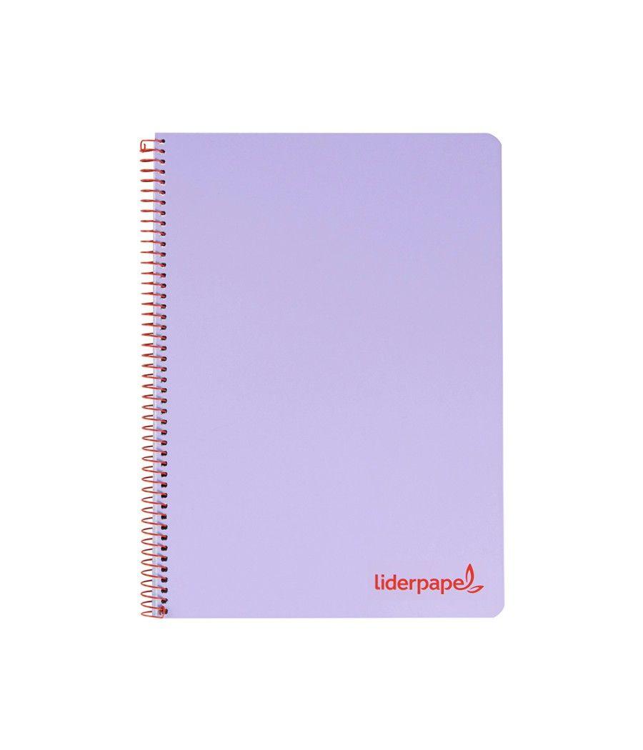 Cuaderno espiral liderpapel a5 micro wonder tapa plástico 120h 90g cuadro 5mm 5 bandas 6 taladros color violeta - Imagen 1