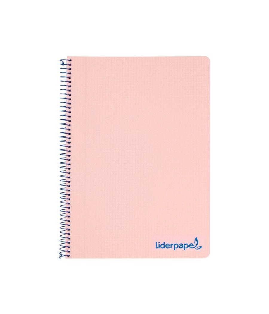 Cuaderno espiral liderpapel a5 micro wonder tapa plástico 120h 90g cuadro 5mm 5 bandas 6 taladros color rosa - Imagen 1