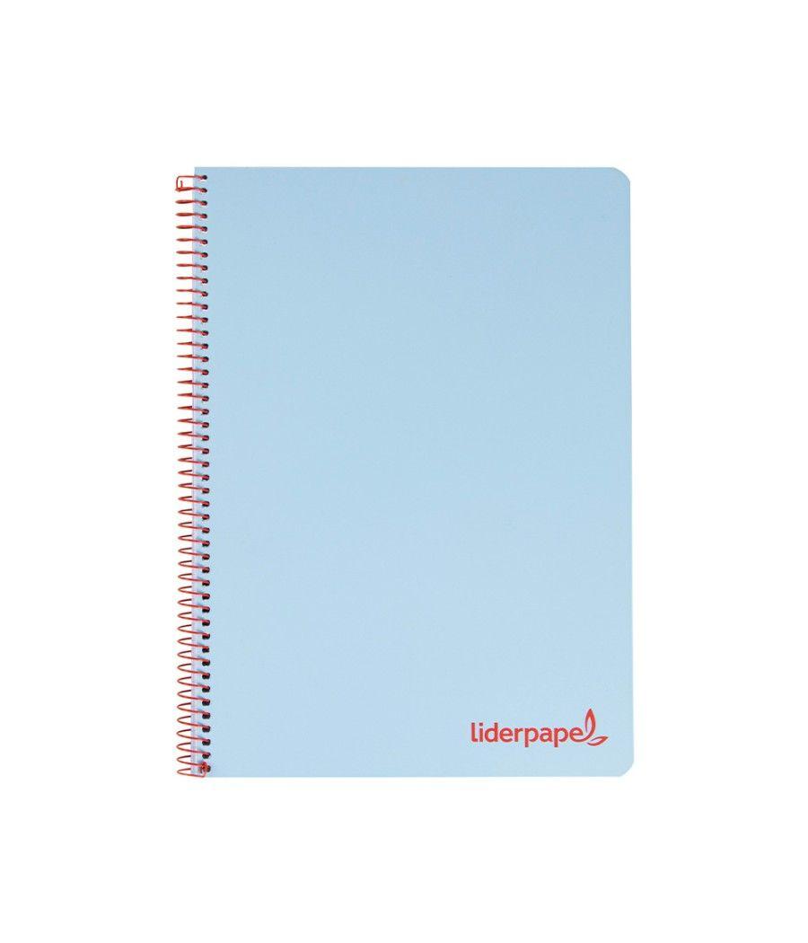 Cuaderno espiral liderpapel a5 micro wonder tapa plástico 120h 90g cuadro 5mm 5 bandas 6 taladros color celeste - Imagen 1