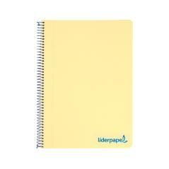 Cuaderno espiral liderpapel a5 micro wonder tapa plástico 120h 90g cuadro 5mm 5 bandas 6 taladros color amarillo - Imagen 1