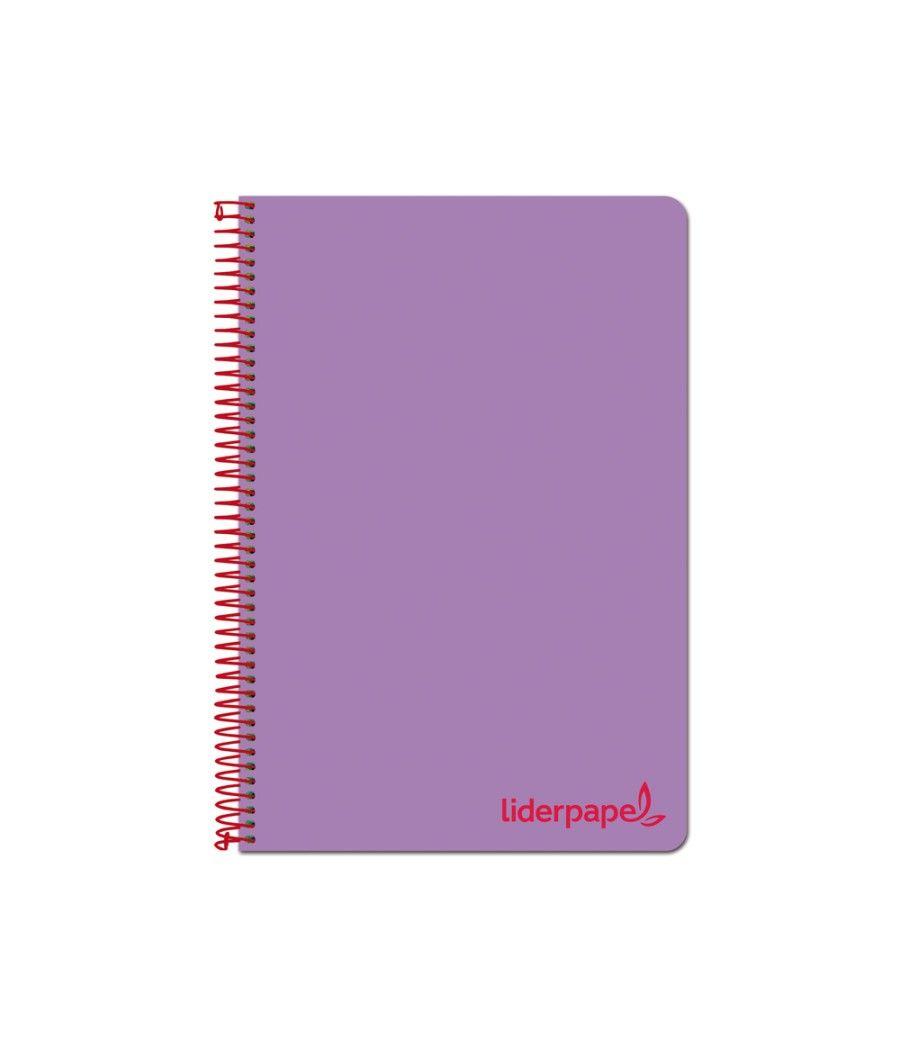 Cuaderno espiral liderpapel a4 wonder tapa plástico 80h 90gr cuadro 4mm con margen color violeta - Imagen 1