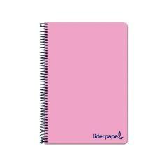 Cuaderno espiral liderpapel a4 wonder tapa plástico 80h 90gr cuadro 4mm con margen color rosa - Imagen 1