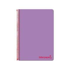 Cuaderno espiral liderpapel a4 micro wonder tapa plástico 120h 90 gr cuadro 5 mm 5 banda4 taladros color lila - Imagen 1