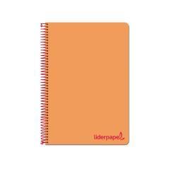 Cuaderno espiral liderpapel a4 micro wonder tapa plástico 120h 90 gr cuadro 5 mm 5 banda4 taladros color naranja - Imagen 1