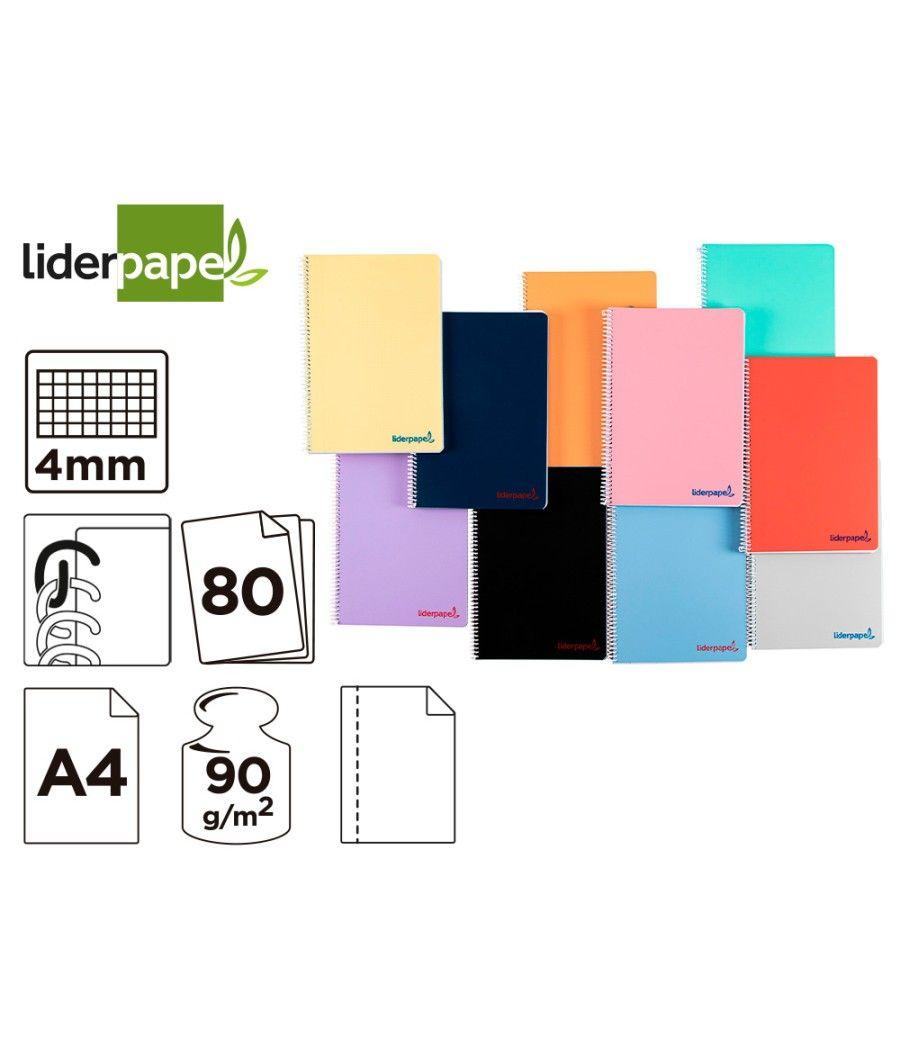 Cuaderno espiral liderpapel a4 wonder tapa plástico 80h 90gr cuadro 4mm con margen colores surtidos - Imagen 1