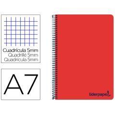 Cuaderno espiral liderpapel a7 micro wonder tapa plástico 100h 90 gr cuadro 5mm 4 bandas color rojo - Imagen 1