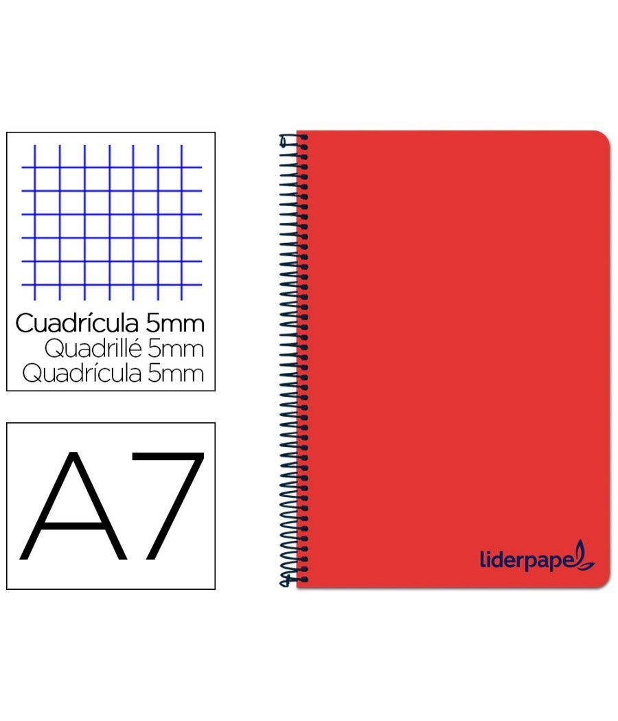 Cuaderno espiral liderpapel a7 micro wonder tapa plástico 100h 90 gr cuadro 5mm 4 bandas color rojo - Imagen 1