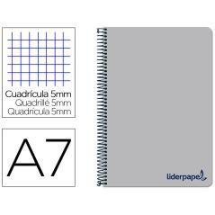 Cuaderno espiral liderpapel a7 micro wonder tapa plástico 100h 90 gr cuadro 5mm 4 bandas color gris - Imagen 1