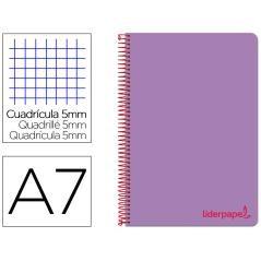 Cuaderno espiral liderpapel a7 micro wonder tapa plástico 100h 90 gr cuadro 5mm 4 bandas color violeta - Imagen 1