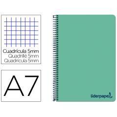 Cuaderno espiral liderpapel a7 micro wonder tapa plástico 100h 90 gr cuadro 5mm 4 bandas color verde - Imagen 1