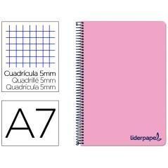 Cuaderno espiral liderpapel a7 micro wonder tapa plástico 100h 90 gr cuadro 5mm 4 bandas color rosa - Imagen 1
