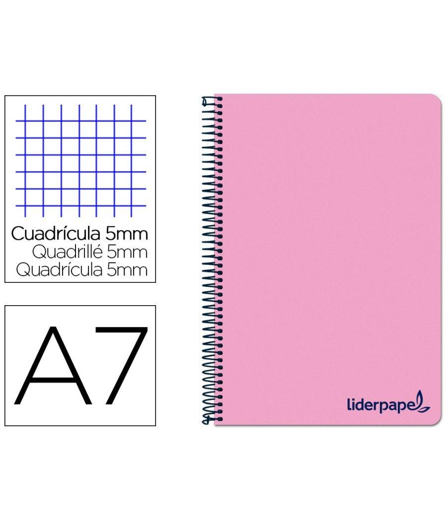 Cuaderno espiral liderpapel a7 micro wonder tapa plástico 100h 90 gr cuadro 5mm 4 bandas color rosa - Imagen 1