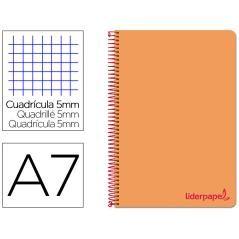 Cuaderno espiral liderpapel a7 micro wonder tapa plástico 100h 90 gr cuadro 5mm 4 bandas color naranja - Imagen 1
