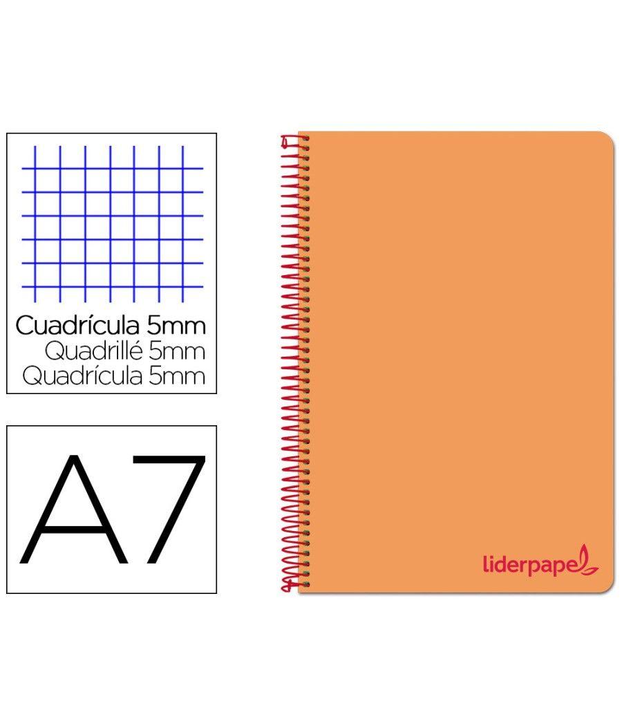 Cuaderno espiral liderpapel a7 micro wonder tapa plástico 100h 90 gr cuadro 5mm 4 bandas color naranja - Imagen 1