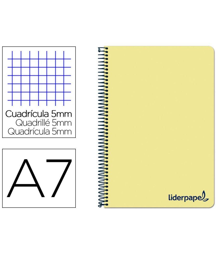 Cuaderno espiral liderpapel a7 micro wonder tapa plástico 100h 90 gr cuadro 5mm 4 bandas color amarillo - Imagen 1