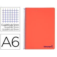 Cuaderno espiral liderpapel a6 micro wonder tapa plástico 120h 90 gr cuadro 5mm 4 bandas color rojo - Imagen 1