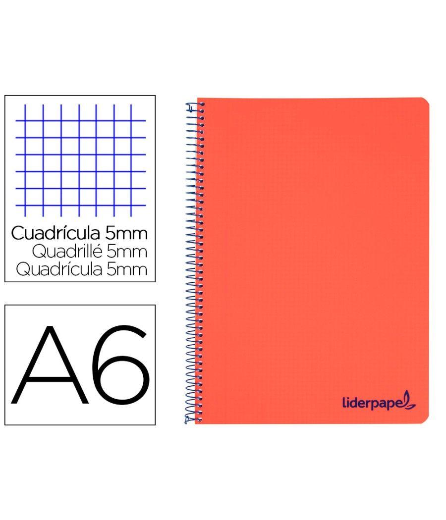 Cuaderno espiral liderpapel a6 micro wonder tapa plástico 120h 90 gr cuadro 5mm 4 bandas color rojo - Imagen 1