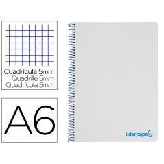 Cuaderno espiral liderpapel a6 micro wonder tapa plástico 120h 90 gr cuadro 5mm 4 bandas color gris - Imagen 1