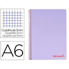 Cuaderno espiral liderpapel a6 micro wonder tapa plástico 120h 90 gr cuadro 5mm 4 bandas color violeta - Imagen 1