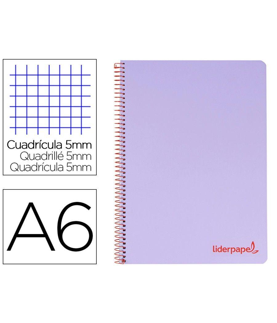 Cuaderno espiral liderpapel a6 micro wonder tapa plástico 120h 90 gr cuadro 5mm 4 bandas color violeta - Imagen 1