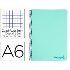 Cuaderno espiral liderpapel a6 micro wonder tapa plástico 120h 90 gr cuadro 5mm 4 bandas color verde - Imagen 1