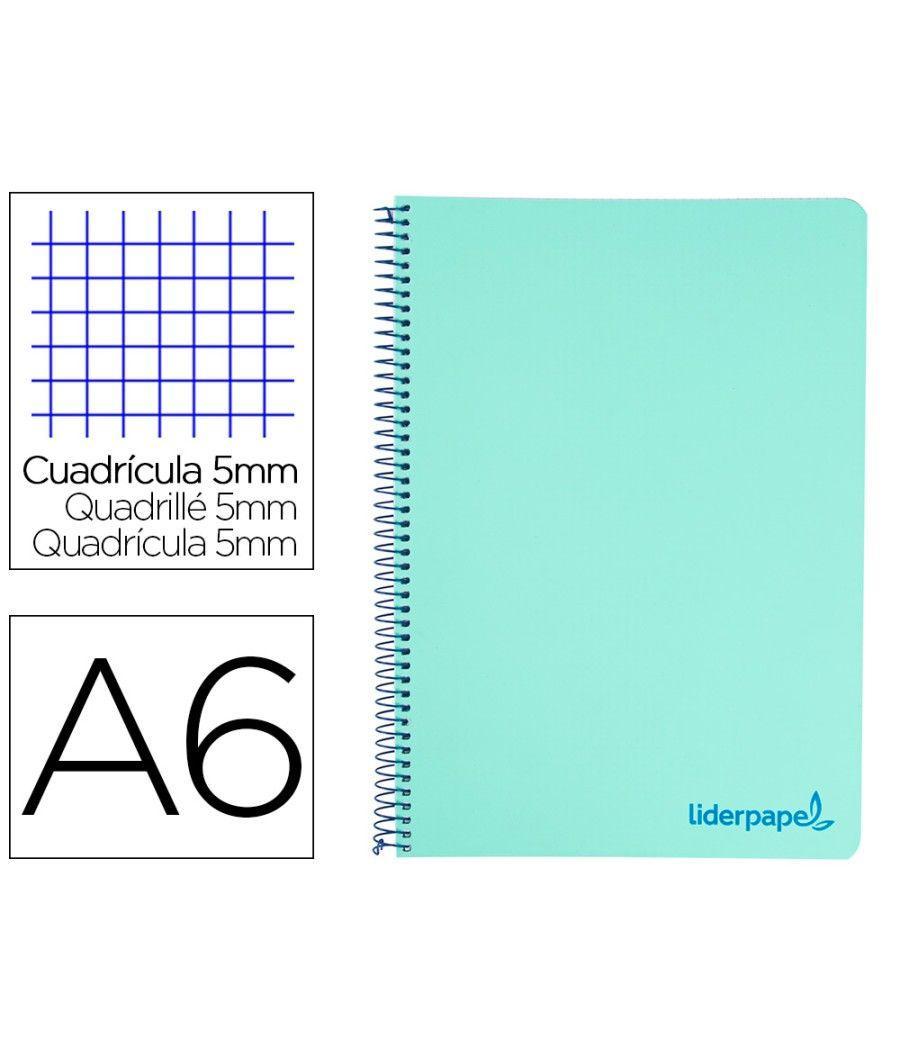 Cuaderno espiral liderpapel a6 micro wonder tapa plástico 120h 90 gr cuadro 5mm 4 bandas color verde - Imagen 1