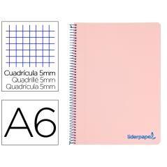 Cuaderno espiral liderpapel a6 micro wonder tapa plástico 120h 90 gr cuadro 5mm 4 bandas color rosa - Imagen 1