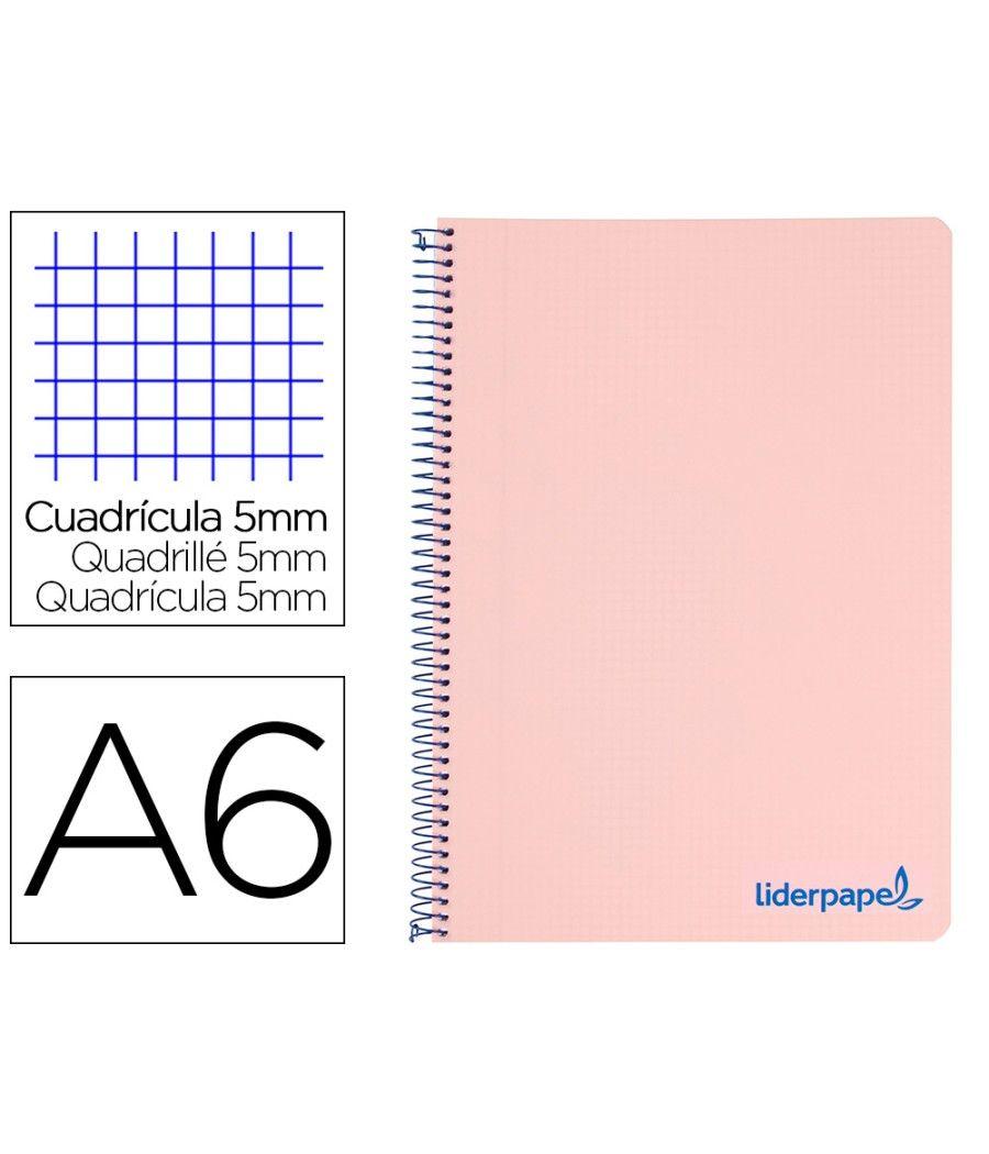 Cuaderno espiral liderpapel a6 micro wonder tapa plástico 120h 90 gr cuadro 5mm 4 bandas color rosa - Imagen 1