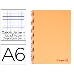 Cuaderno espiral liderpapel a6 micro wonder tapa plástico 120h 90 gr cuadro 5mm 4 bandas color naranja - Imagen 1