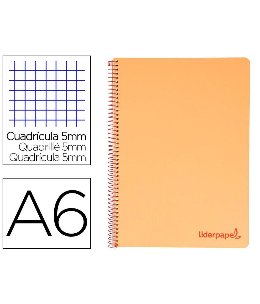 Cuaderno espiral liderpapel a6 micro wonder tapa plástico 120h 90 gr cuadro 5mm 4 bandas color naranja - Imagen 1