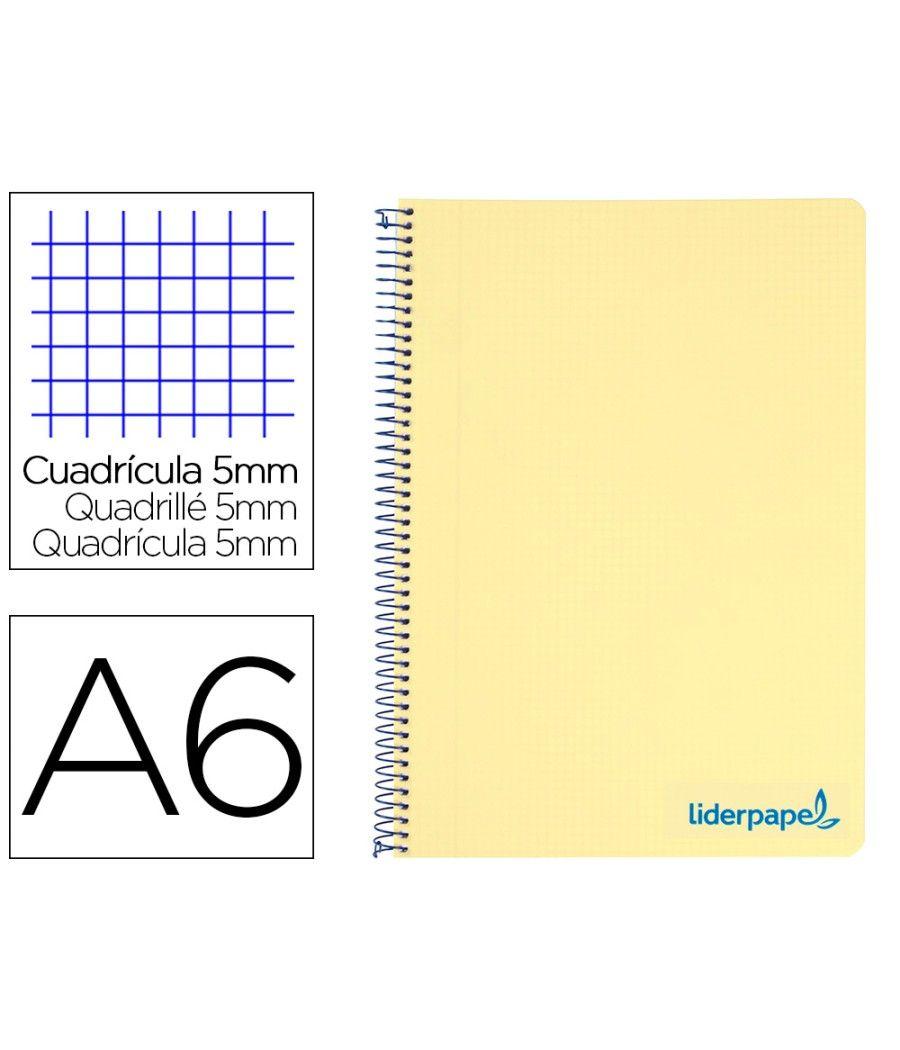 Cuaderno espiral liderpapel a6 micro wonder tapa plástico 120h 90 gr cuadro 5mm 4 bandas color amarillo - Imagen 1