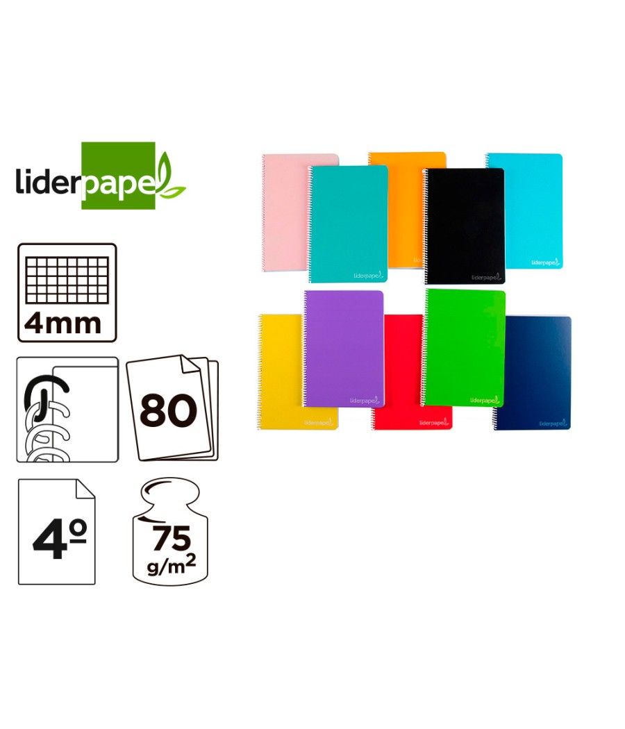 Cuaderno espiral liderpapel cuarto witty tapa dura 80h 75gr cuadro 4mm con margen colores surtidos - Imagen 1
