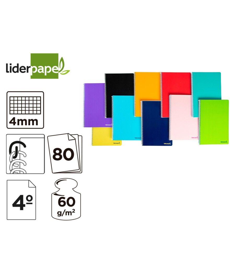 Cuaderno espiral liderpapel cuarto smart tapa blanda 80h 60gr cuadro 4mm con margen colores surtidos - Imagen 1