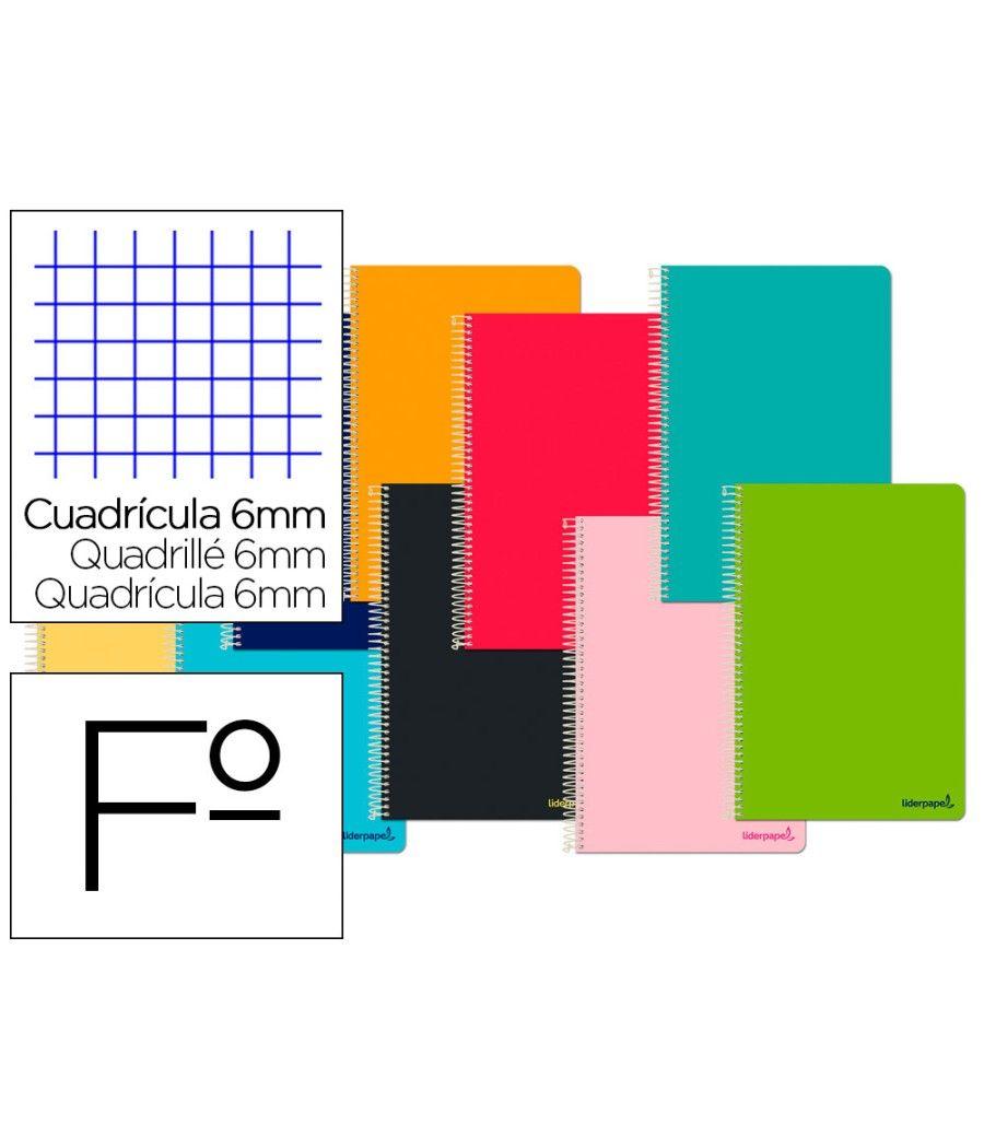 Cuaderno espiral liderpapel folio smart tapa blanda 80h 60gr cuadro 6 mm con margen colores surtidos - Imagen 1