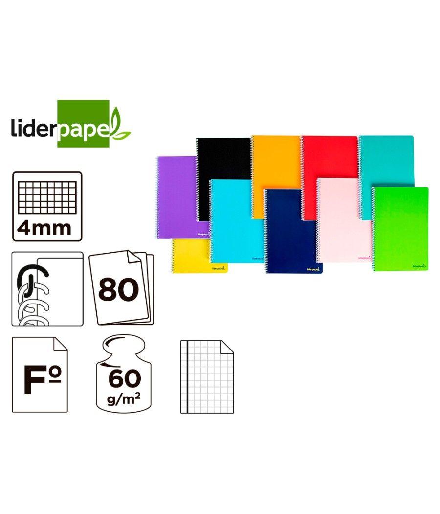 Cuaderno espiral liderpapel folio smart tapa blanda 80h 60gr cuadro 4 mm con margen colores surtidos - Imagen 1