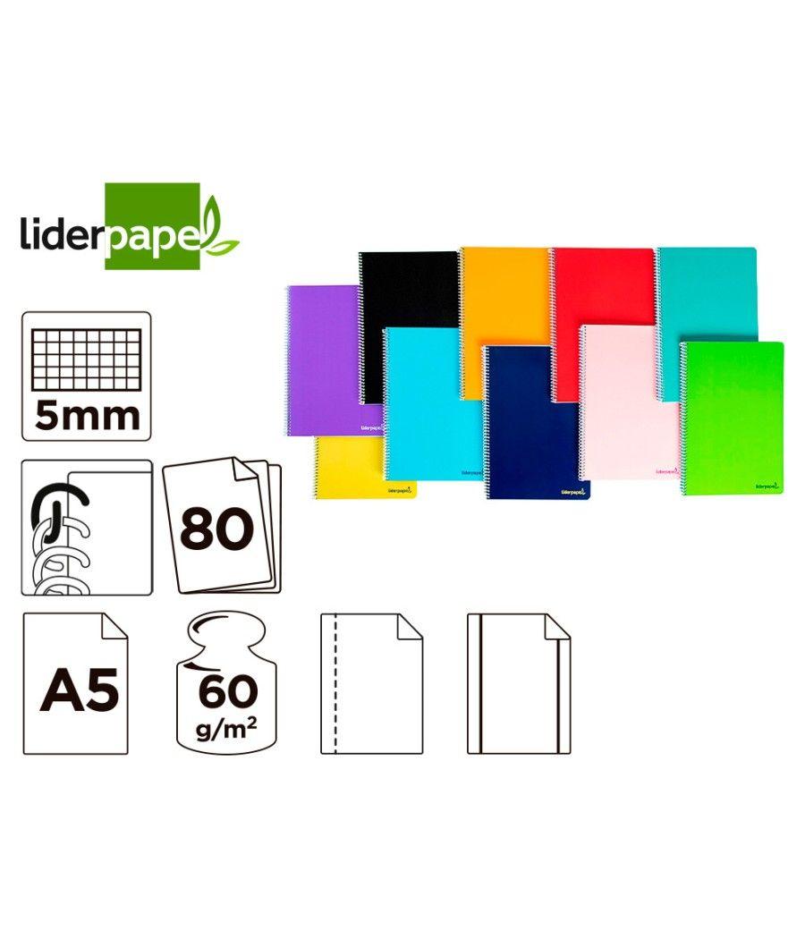 Cuaderno espiral liderpapel a5 micro smart tapa blanda 80h60gr cuadro 5mm 6 taladros colores surtidos - Imagen 1