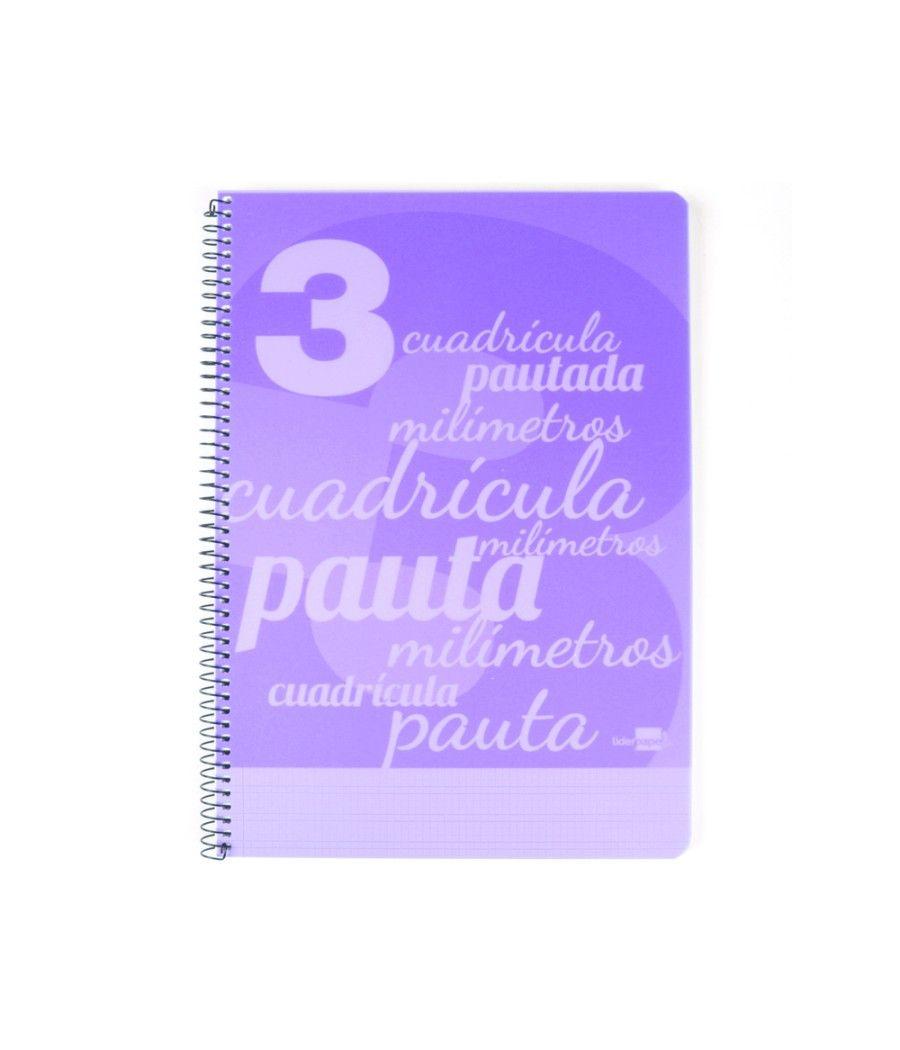 Cuaderno espiral liderpapel folio pautaguia tapa plástico 80h 75gr cuadro pautado 3mm con margen color violeta - Imagen 1