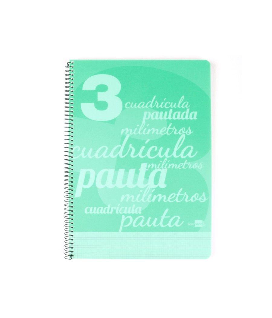 Cuaderno espiral liderpapel folio pautaguia tapa plástico 80h 75gr cuadro pautado 3mm con margen color verde - Imagen 1