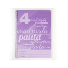 Cuaderno espiral liderpapel folio pautaguia tapa plástico 80h 75gr cuadro pautado 4mm con margen color violeta - Imagen 1