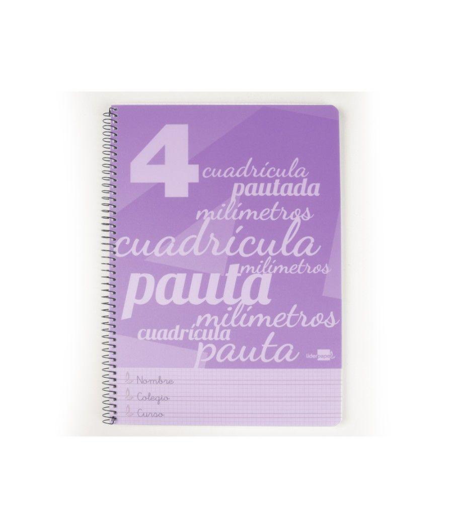 Cuaderno espiral liderpapel folio pautaguia tapa plástico 80h 75gr cuadro pautado 4mm con margen color violeta - Imagen 1