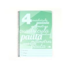 Cuaderno espiral liderpapel folio pautaguia tapa plástico 80h 75gr cuadro pautado 4mm con margen color verde - Imagen 1