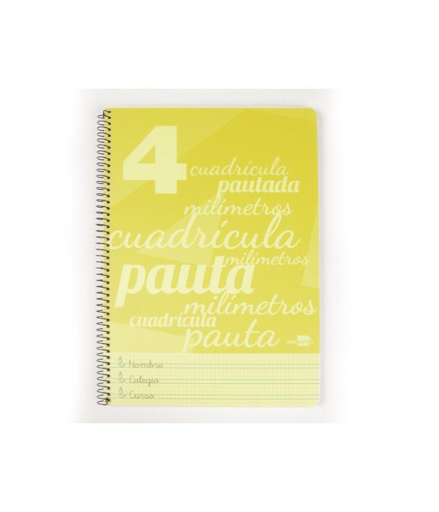 Cuaderno espiral liderpapel folio pautaguia tapa plástico 80h 75gr cuadro pautado 4mm con margen color amarillo - Imagen 1