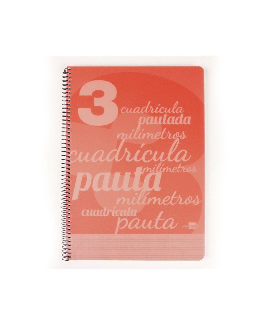 Cuaderno espiral liderpapel folio pautaguia tapa plástico 80h 75gr cuadro pautado 3mm con margen color rojo - Imagen 1